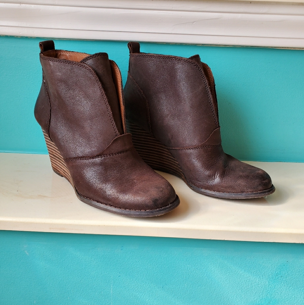 LUCKY Brand Brown Wedge Booties
